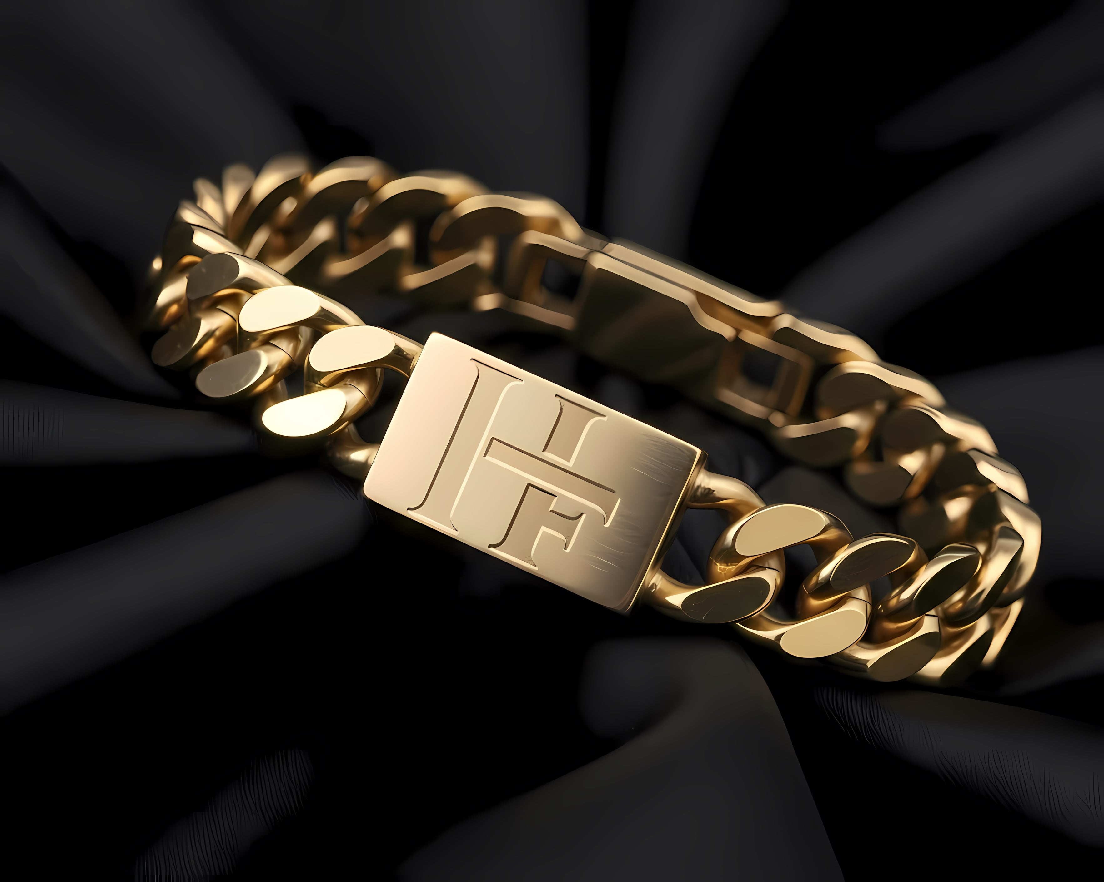 HIEME Fashion Square Cuban Link 18K Gold Bracelet